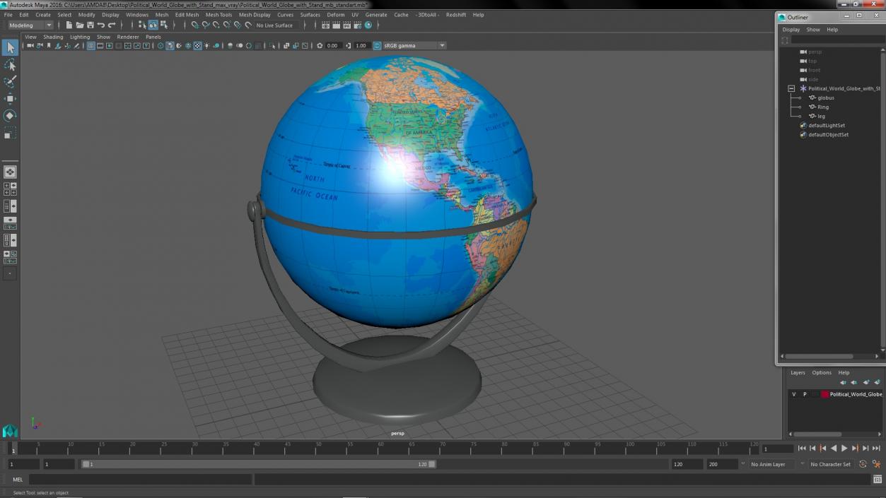 Political World Globe with Stand 3D