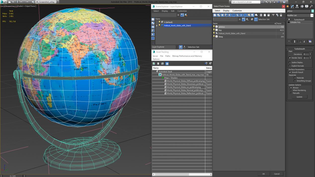 Political World Globe with Stand 3D