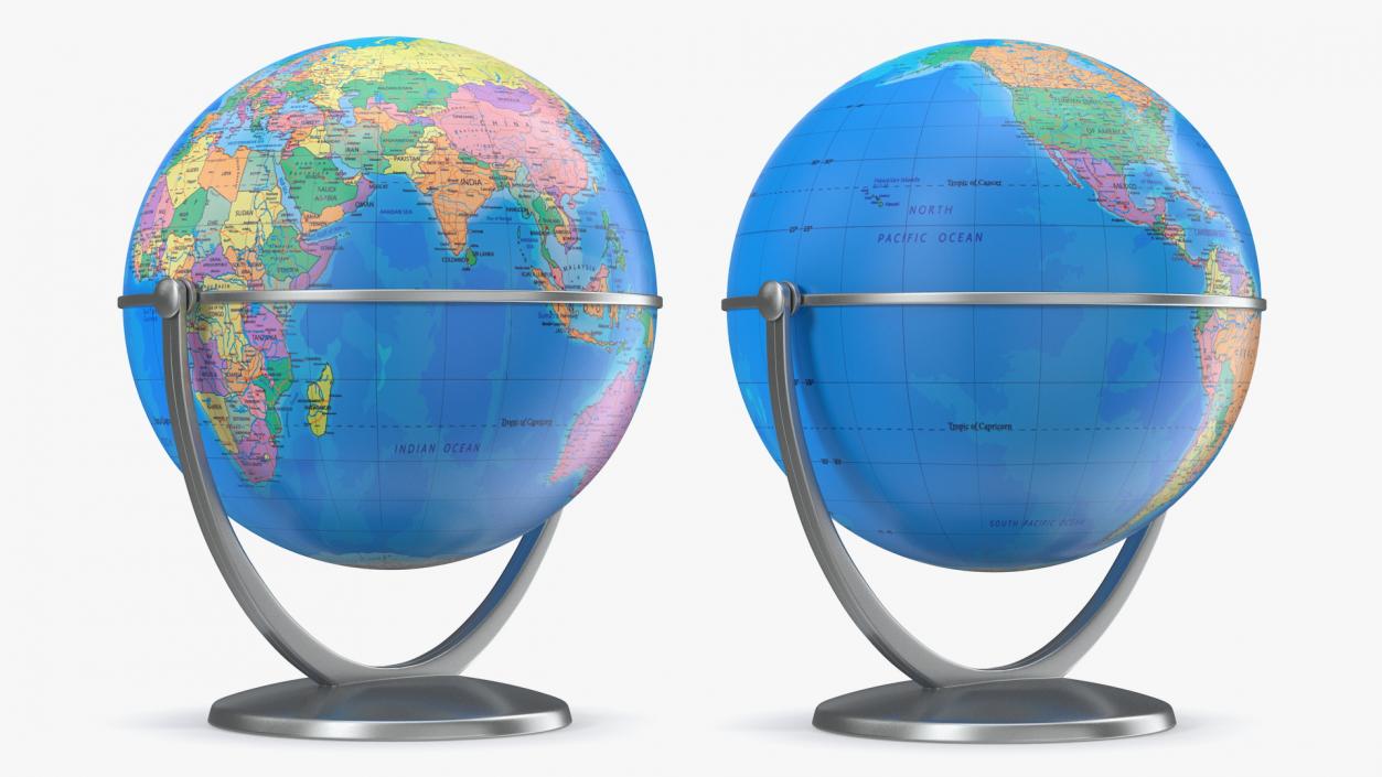 Political World Globe with Stand 3D