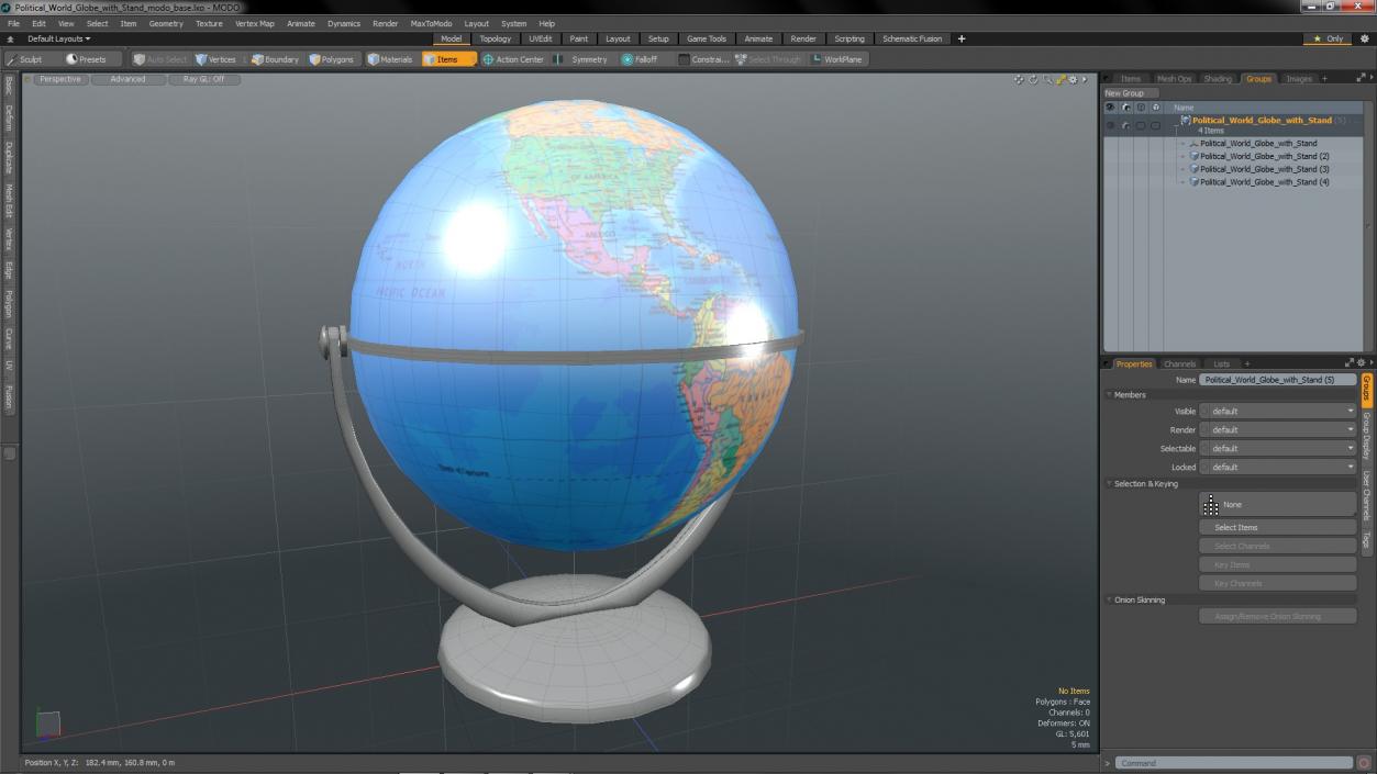 Political World Globe with Stand 3D