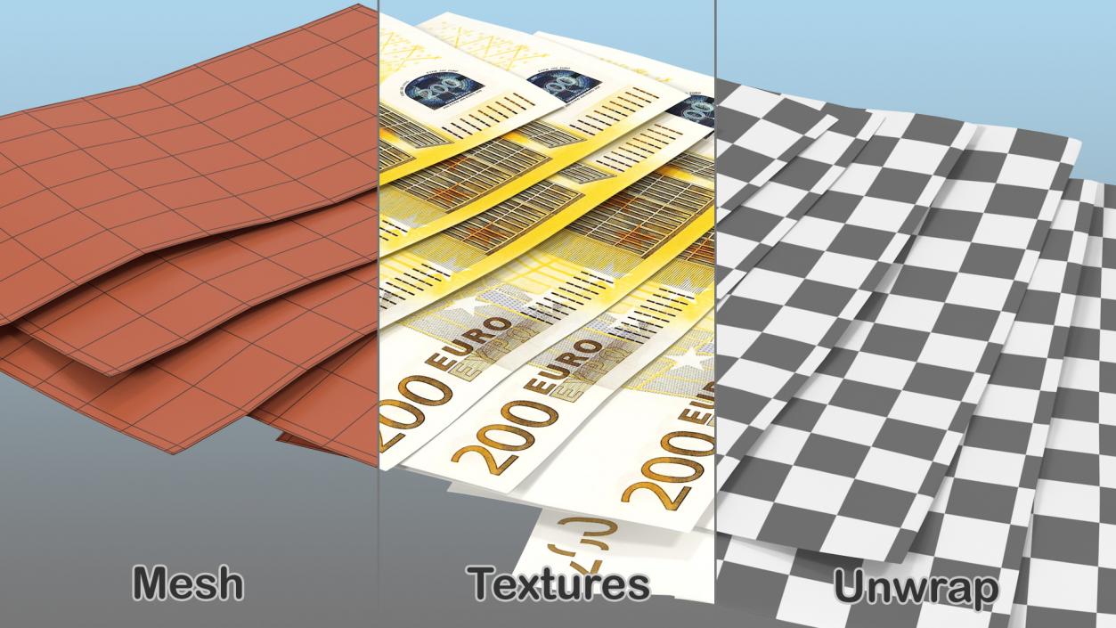 3D Paper Banknotes Euro 200 Bundle