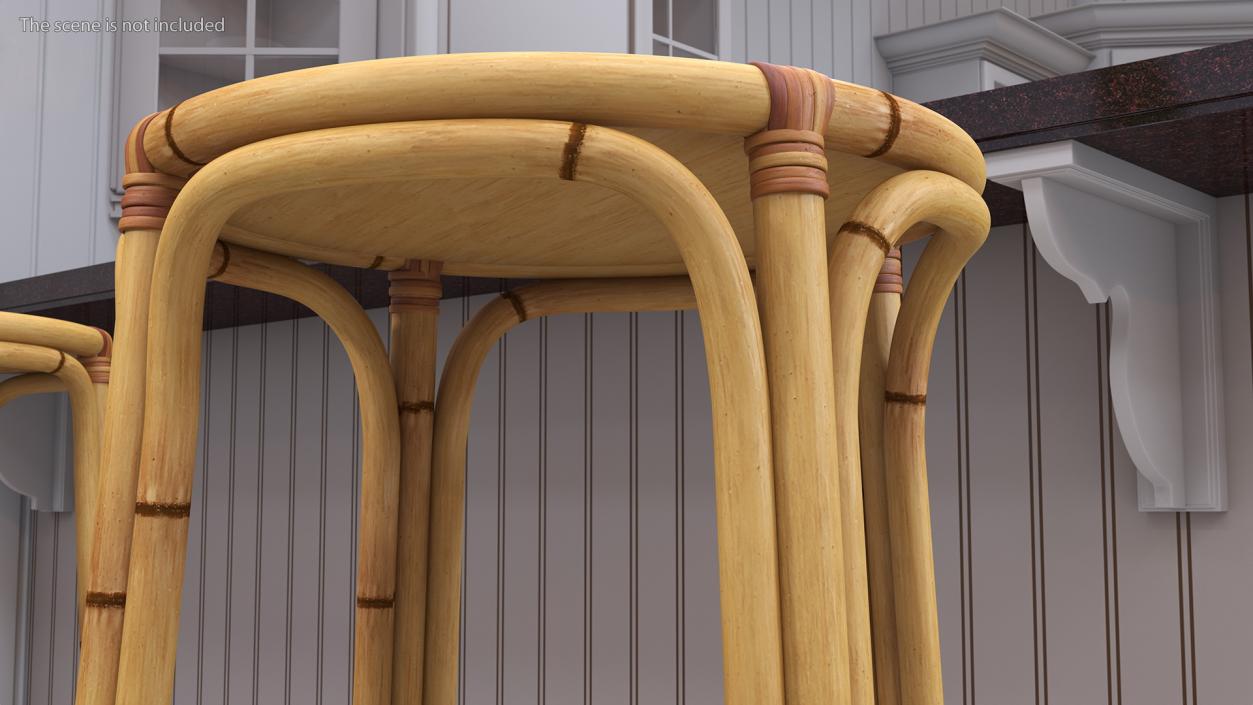 Bamboo Bar Stool Round High 3D