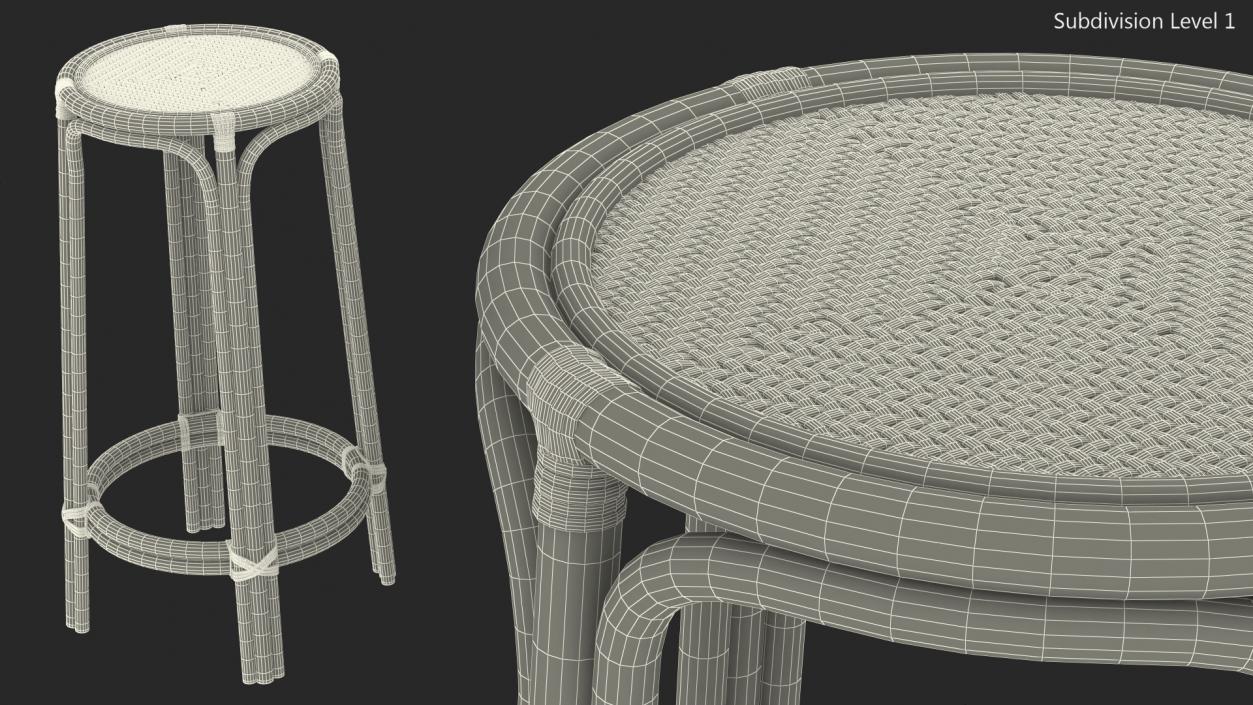 Bamboo Bar Stool Round High 3D