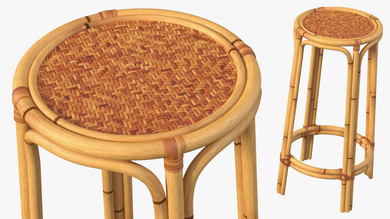 Bamboo Bar Stool Round High 3D