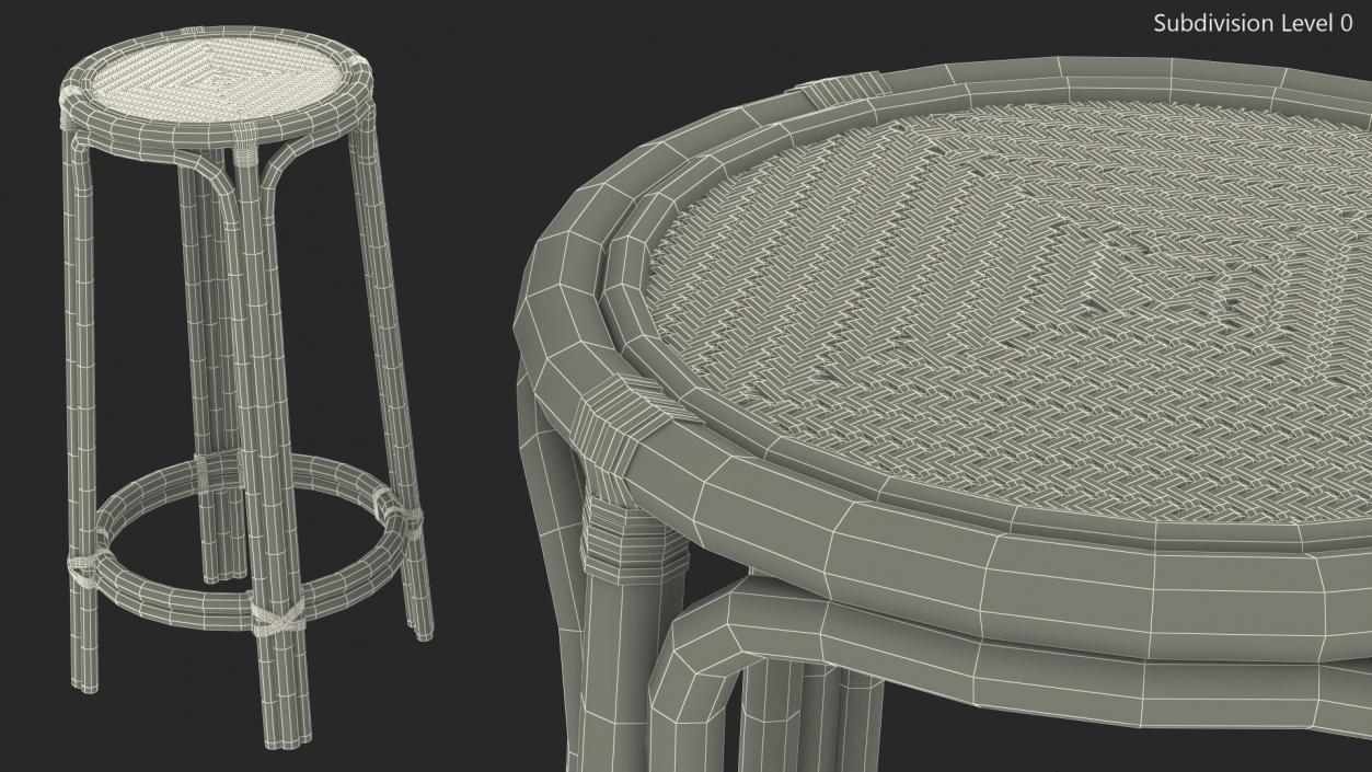 Bamboo Bar Stool Round High 3D