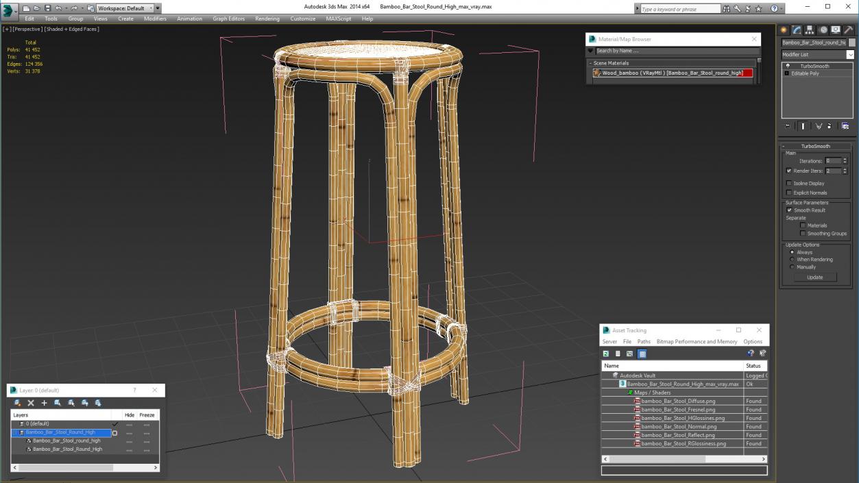 Bamboo Bar Stool Round High 3D