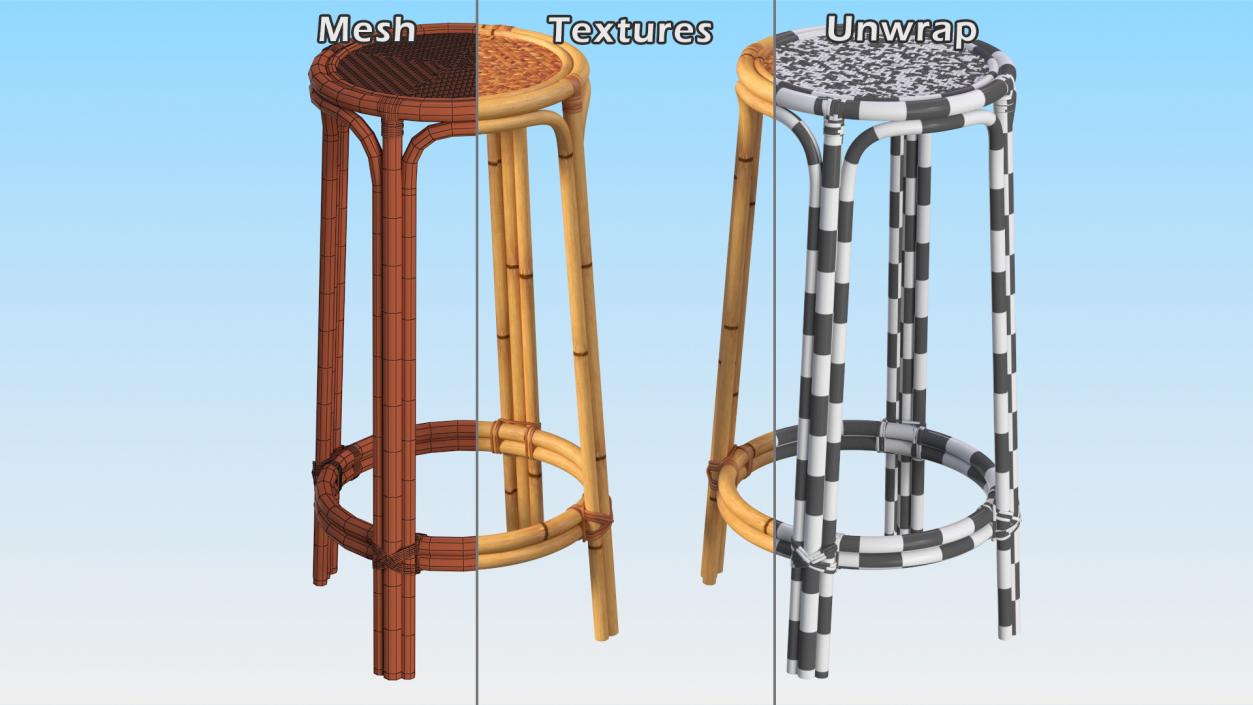 Bamboo Bar Stool Round High 3D