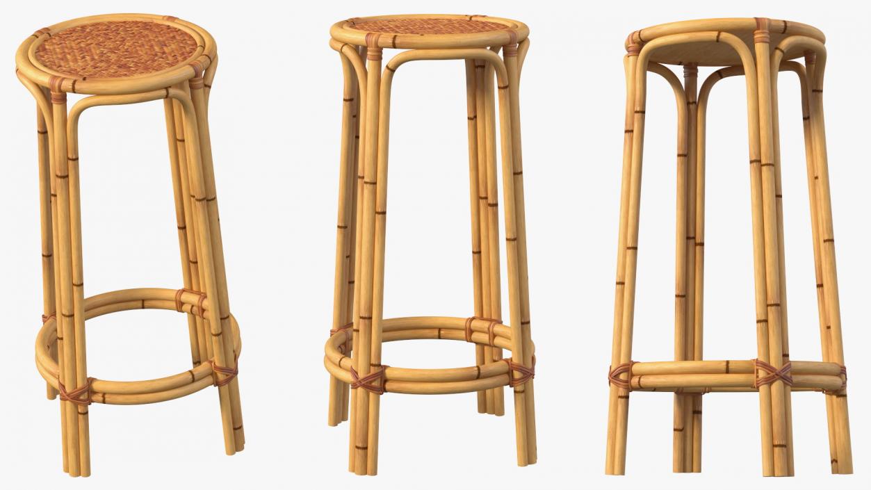 Bamboo Bar Stool Round High 3D