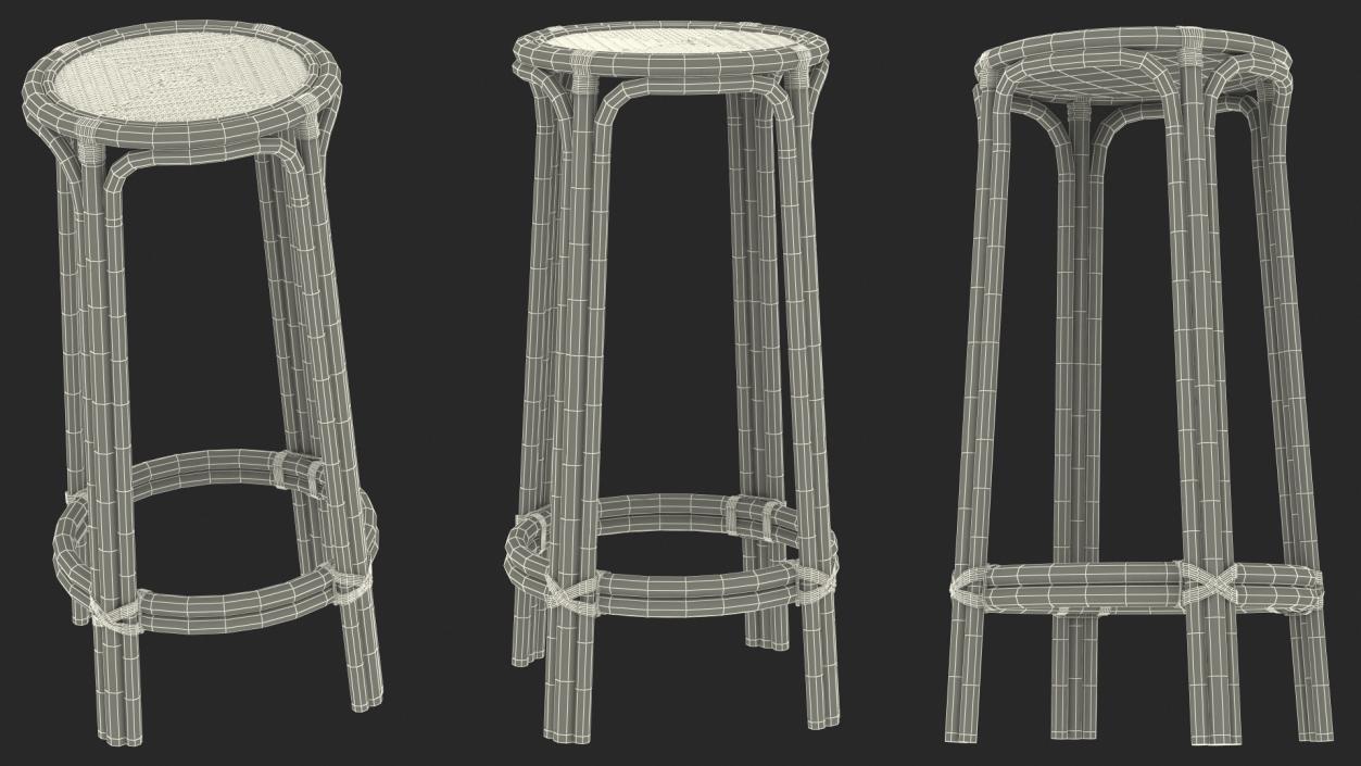 Bamboo Bar Stool Round High 3D