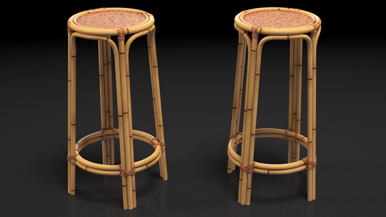 Bamboo Bar Stool Round High 3D