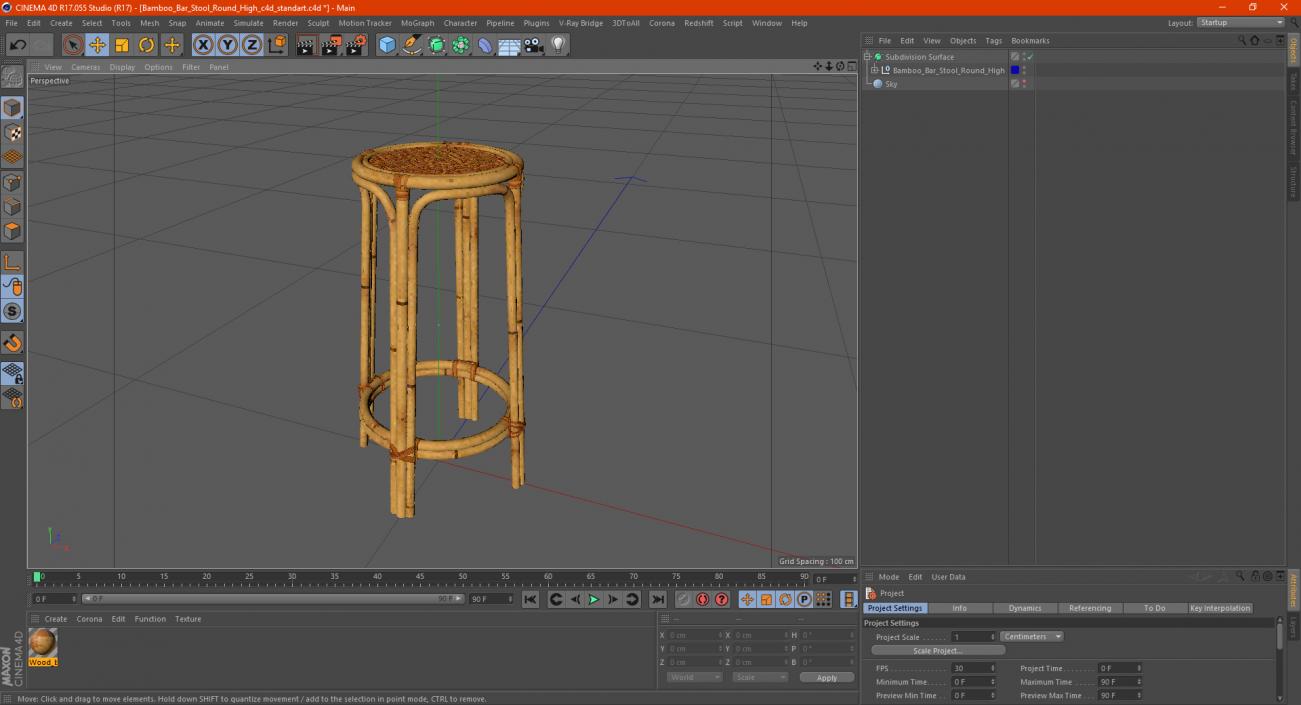 Bamboo Bar Stool Round High 3D