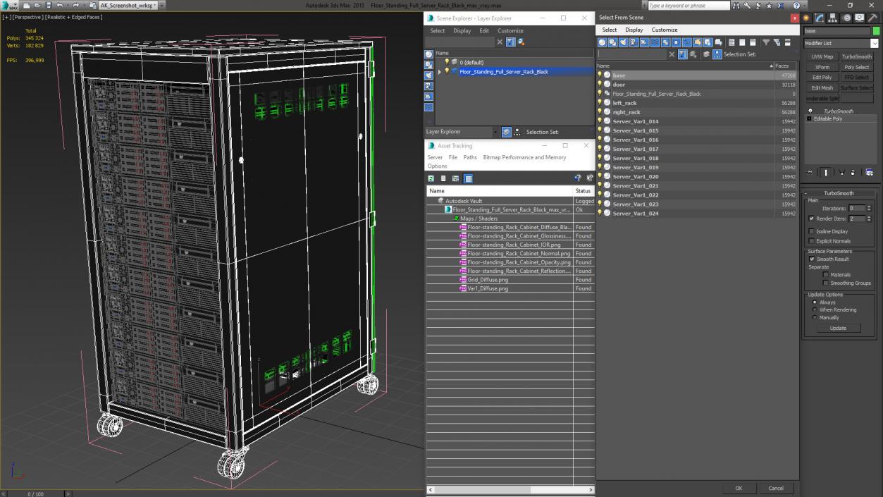 Floor Standing Full Server Rack Black 3D