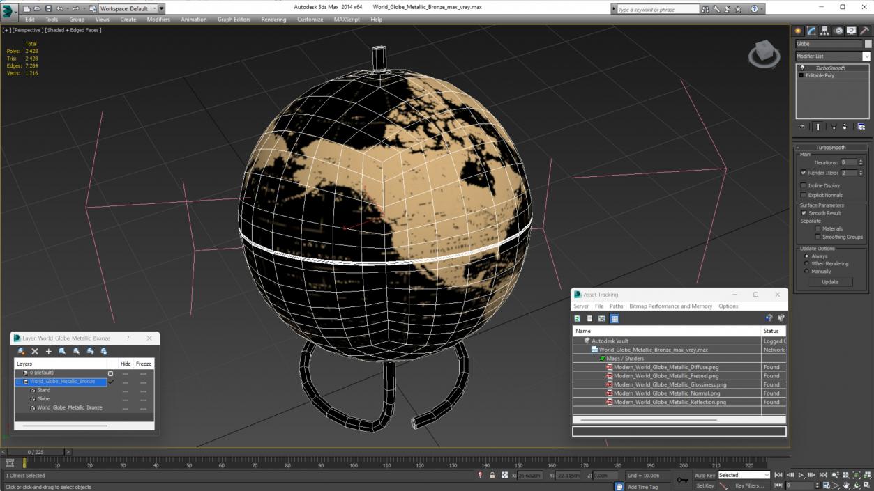 World Globe Metallic Bronze 3D