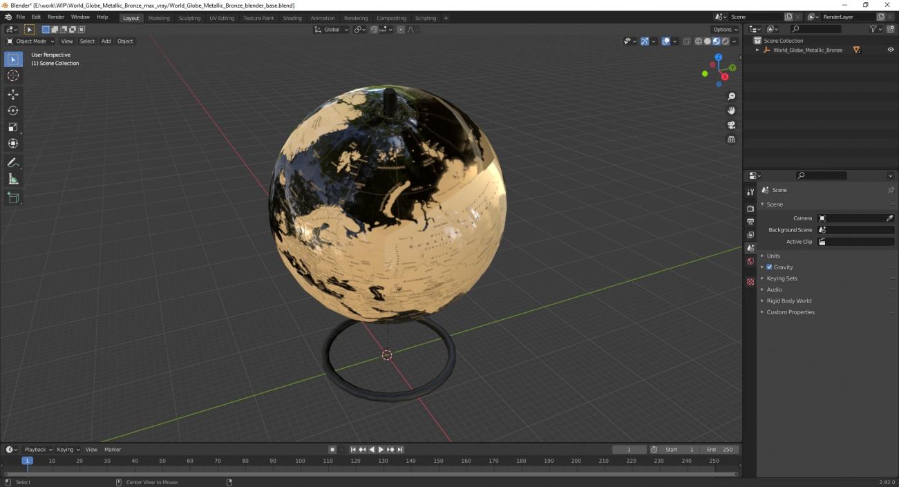 World Globe Metallic Bronze 3D