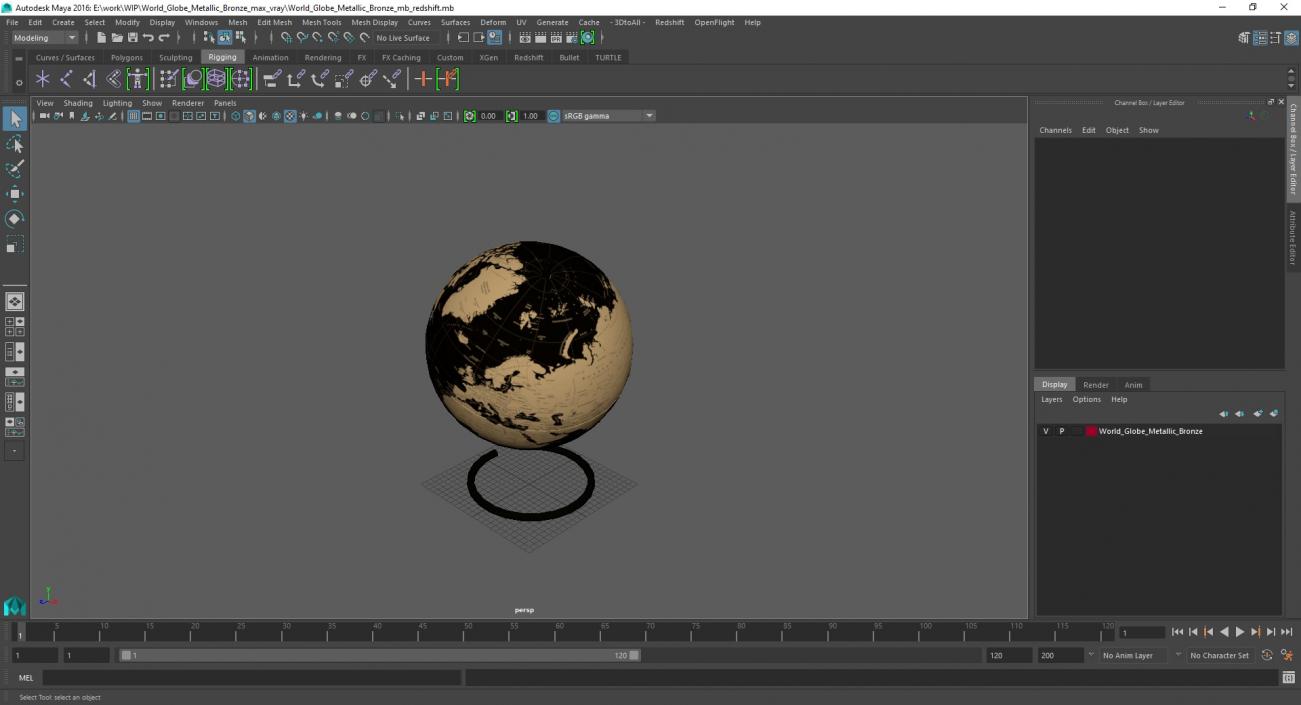 World Globe Metallic Bronze 3D