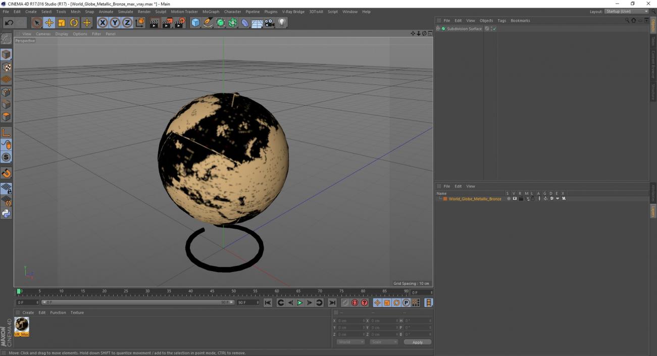 World Globe Metallic Bronze 3D