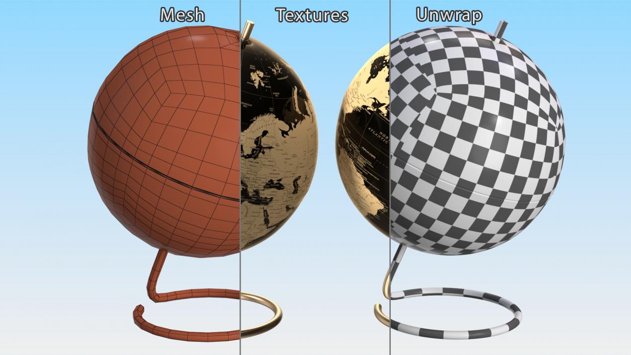 World Globe Metallic Bronze 3D