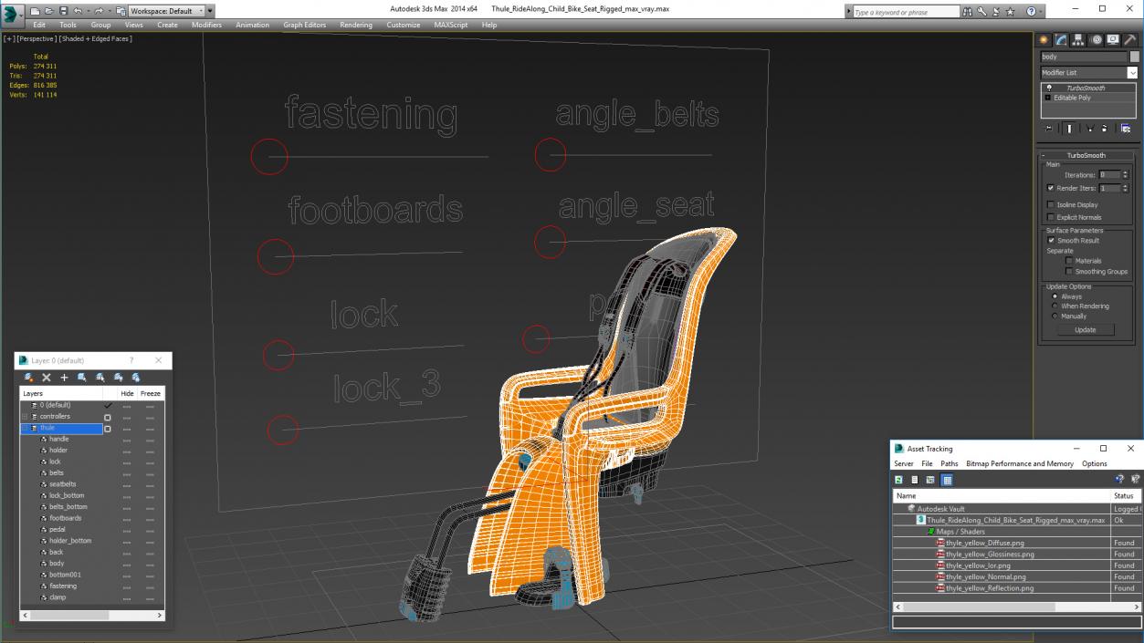 3D Thule RideAlong Child Bike Seat Rigged model