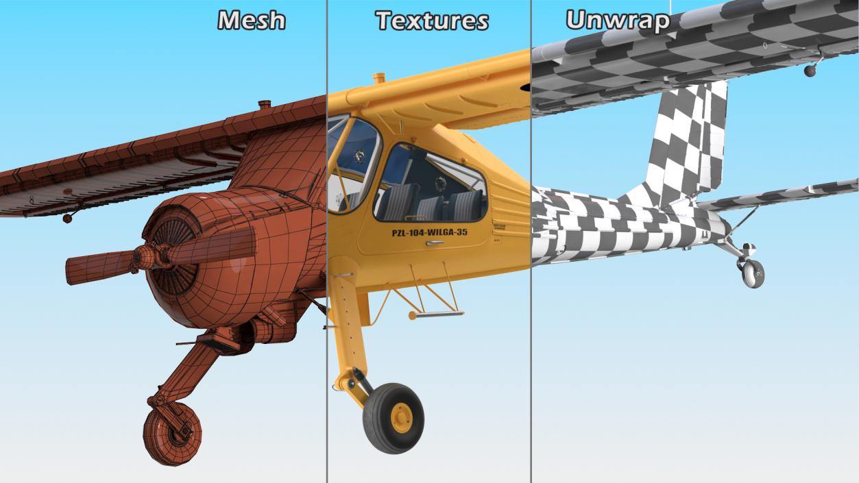 Airplane PZL 104 Wilga Yellow 3D model