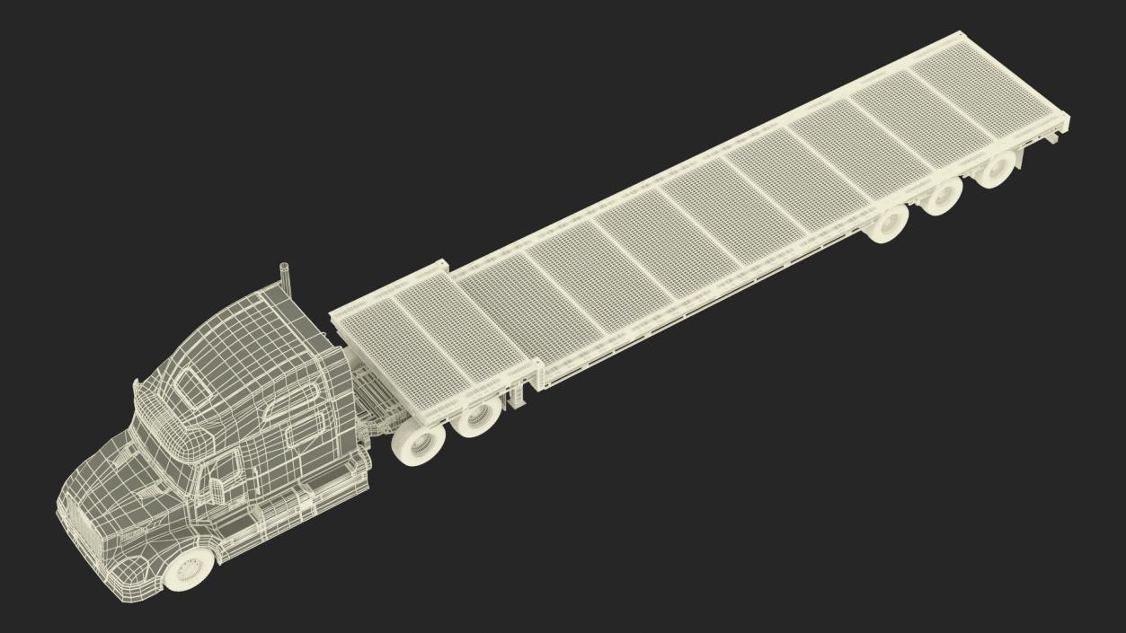 3D Semi Truck with Flatbed Trailer 2 model