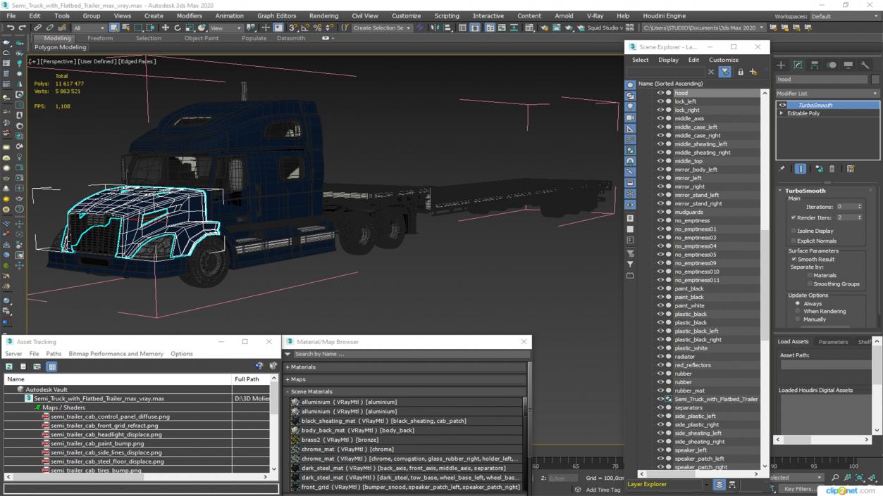 3D Semi Truck with Flatbed Trailer 2 model