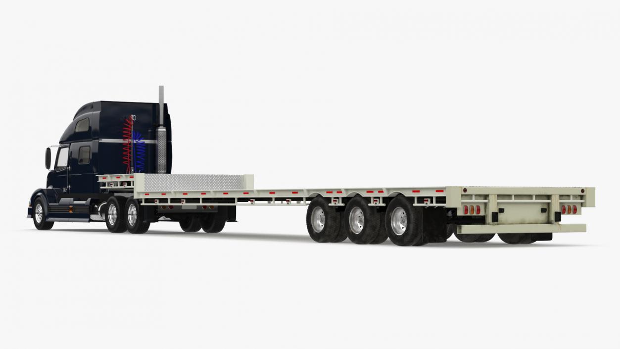 3D Semi Truck with Flatbed Trailer 2 model