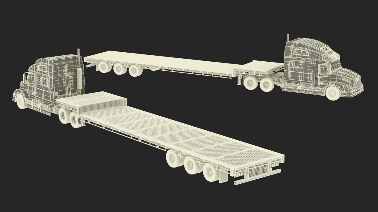 3D Semi Truck with Flatbed Trailer 2 model