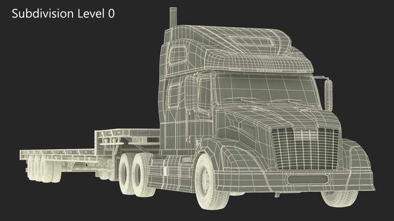 3D Semi Truck with Flatbed Trailer 2 model