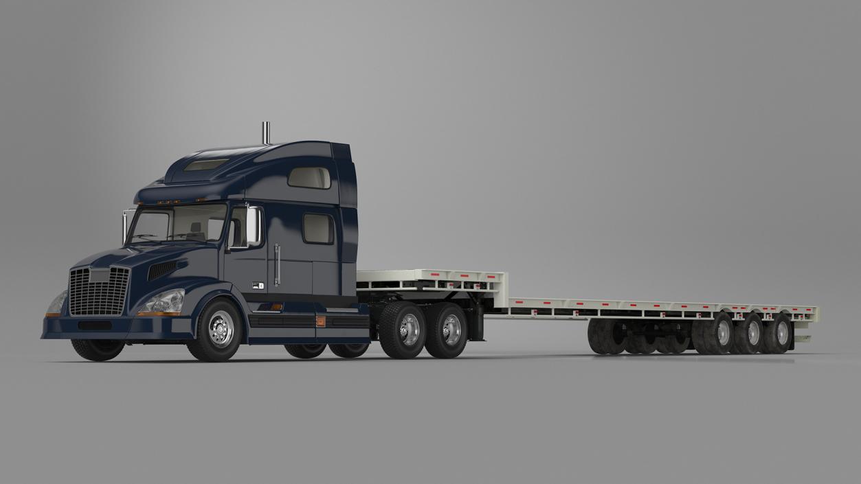 3D Semi Truck with Flatbed Trailer 2 model