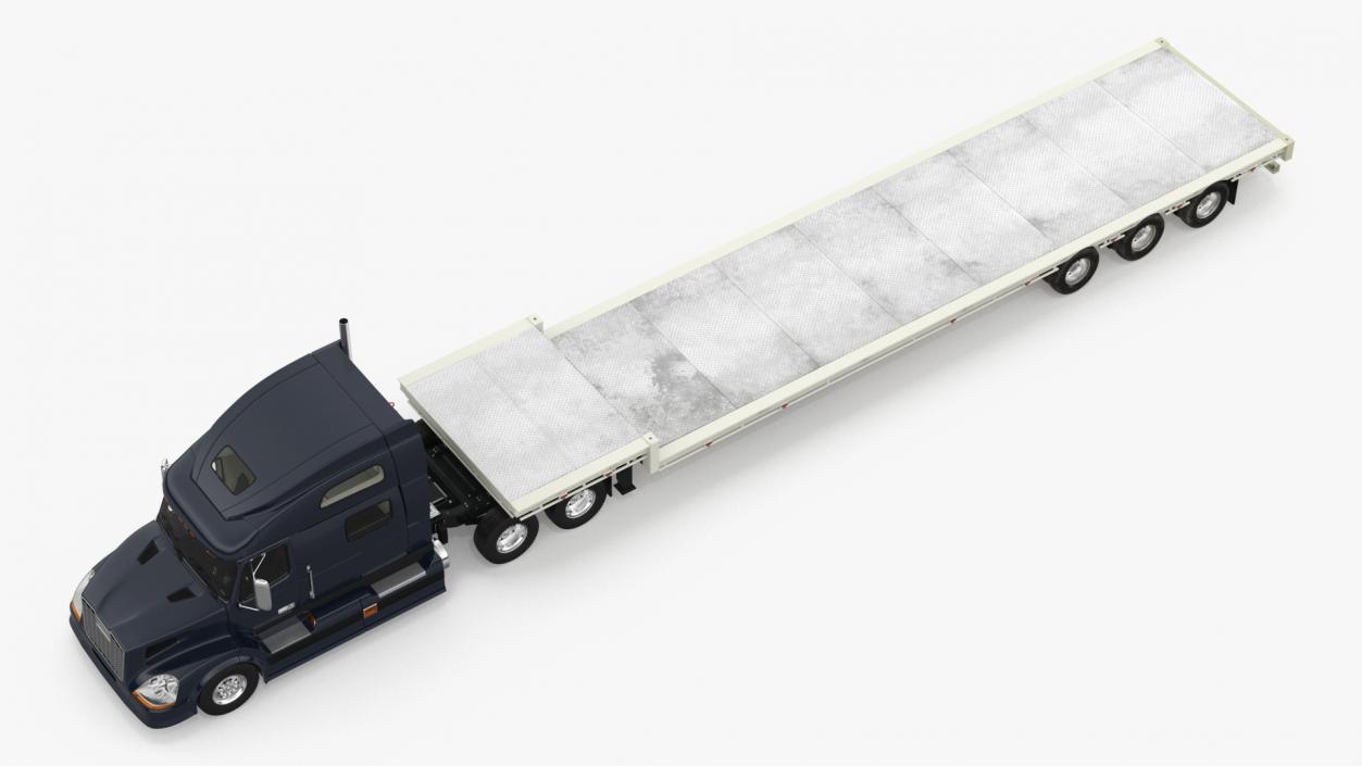 3D Semi Truck with Flatbed Trailer 2 model