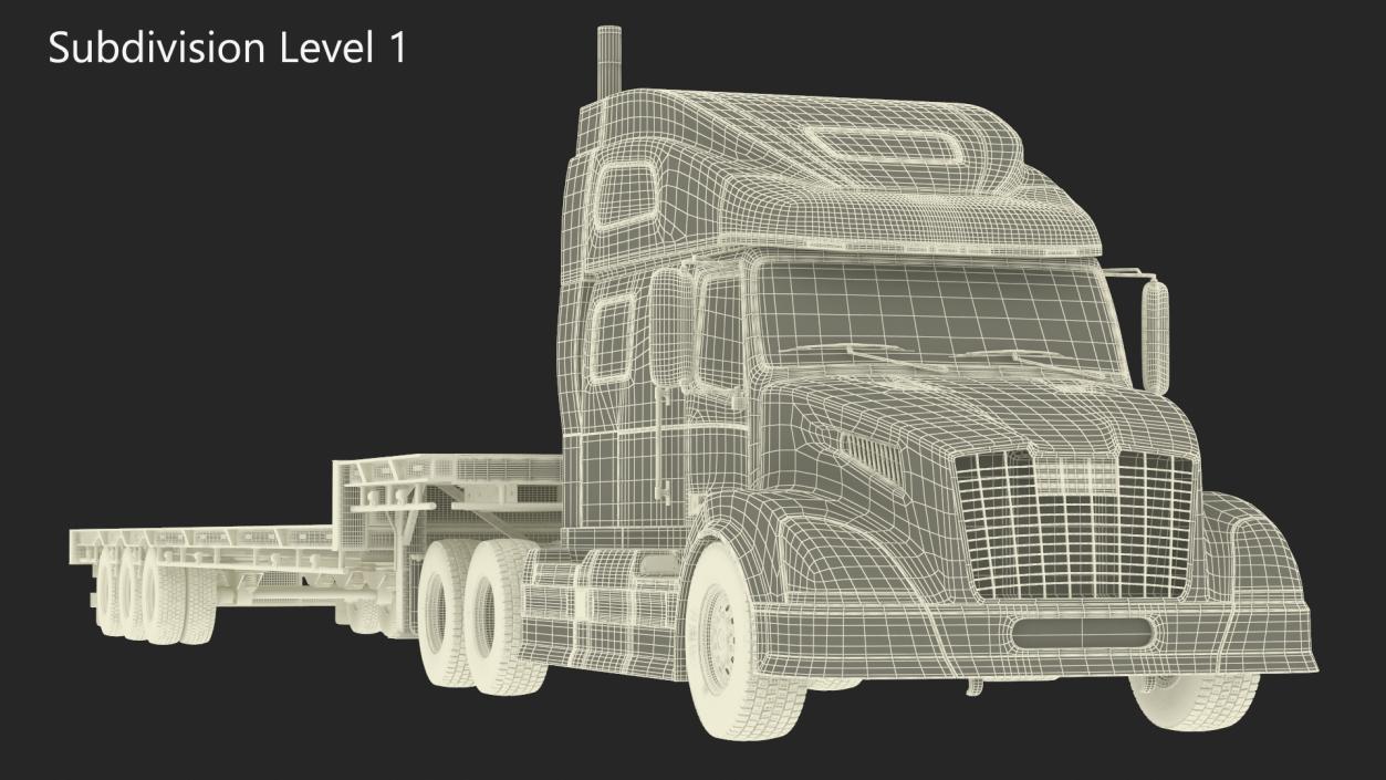 3D Semi Truck with Flatbed Trailer 2 model