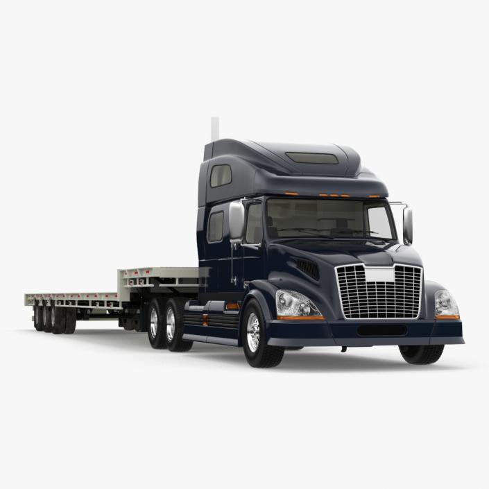 3D Semi Truck with Flatbed Trailer 2 model