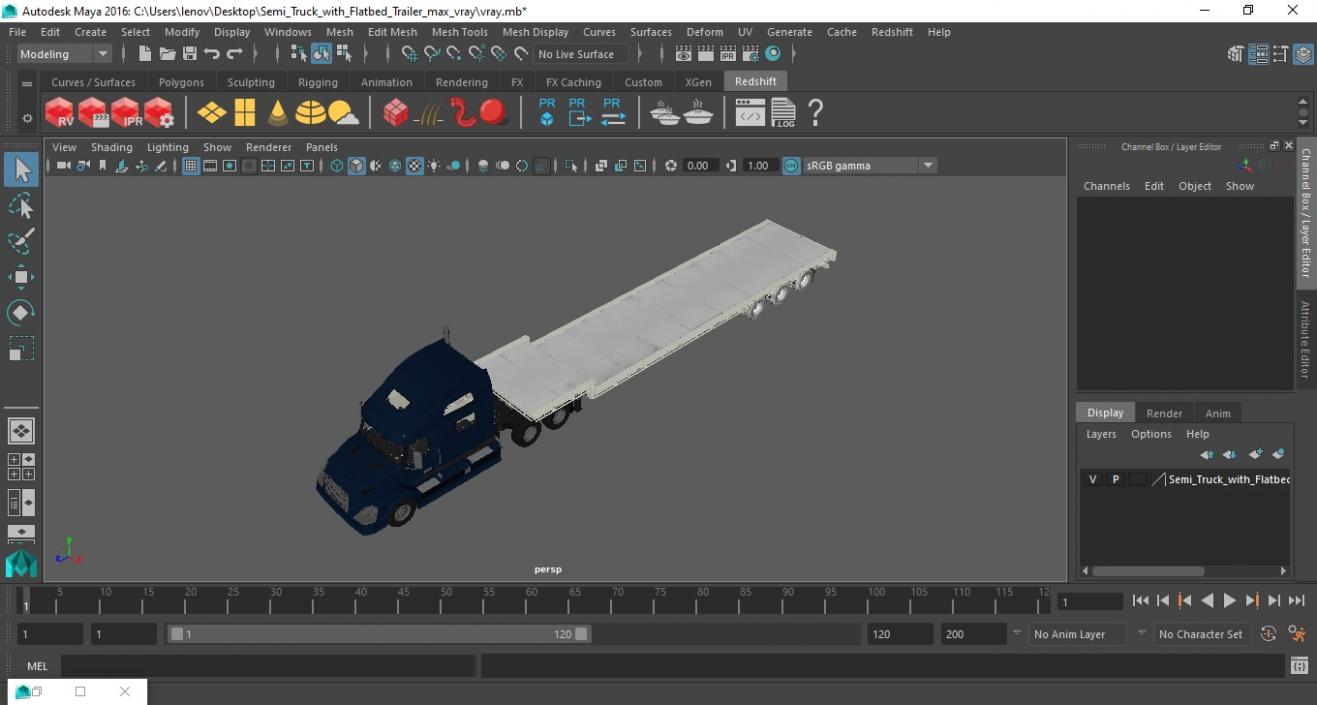 3D Semi Truck with Flatbed Trailer 2 model