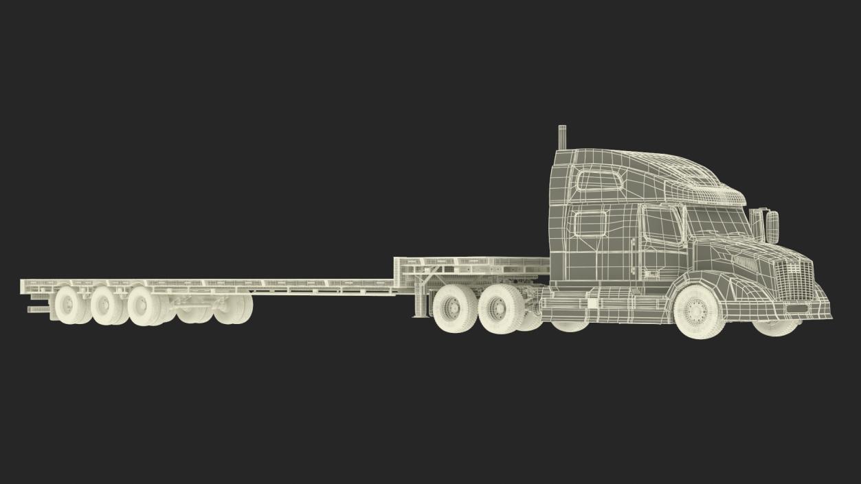 3D Semi Truck with Flatbed Trailer 2 model