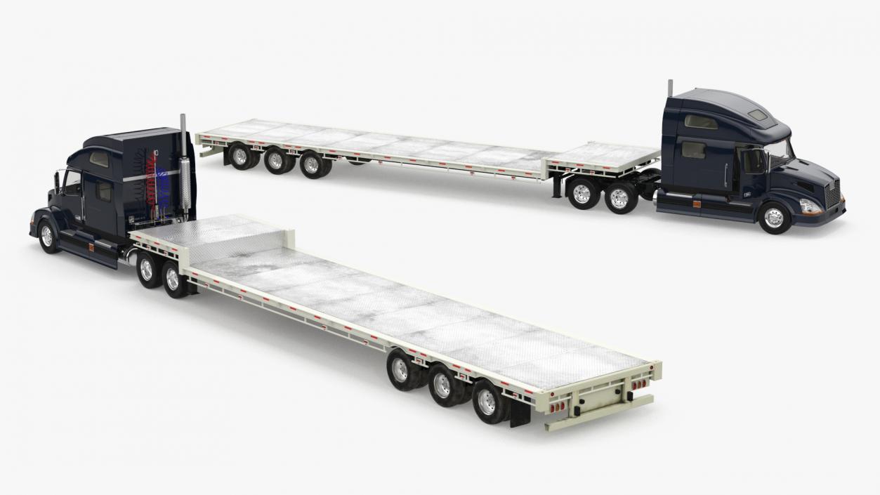 3D Semi Truck with Flatbed Trailer 2 model