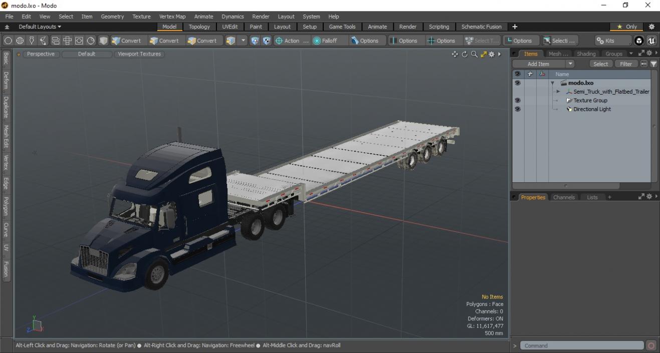 3D Semi Truck with Flatbed Trailer 2 model