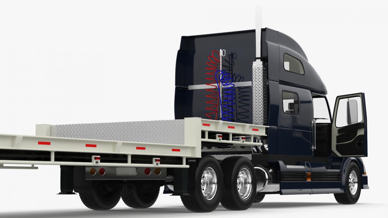 3D Semi Truck with Flatbed Trailer 2 model