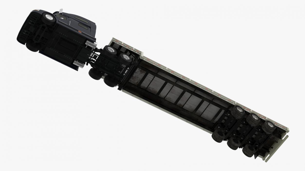 3D Semi Truck with Flatbed Trailer 2 model