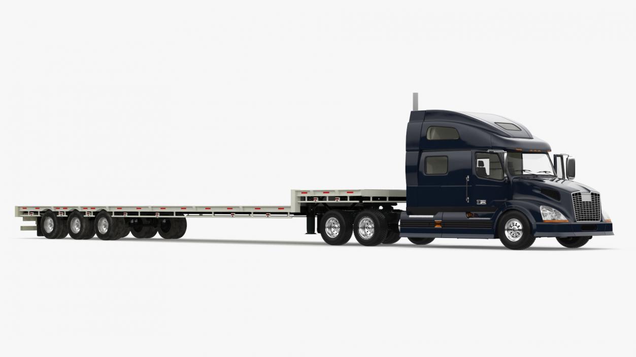 3D Semi Truck with Flatbed Trailer 2 model