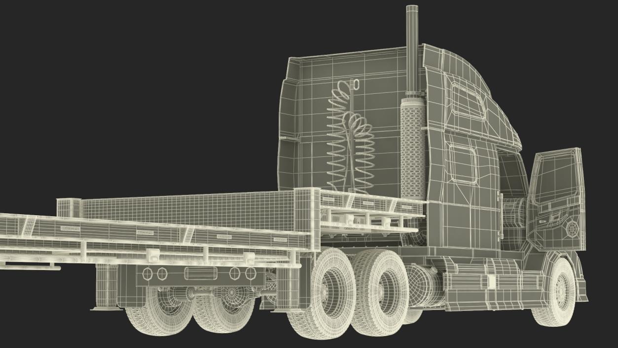 3D Semi Truck with Flatbed Trailer 2 model