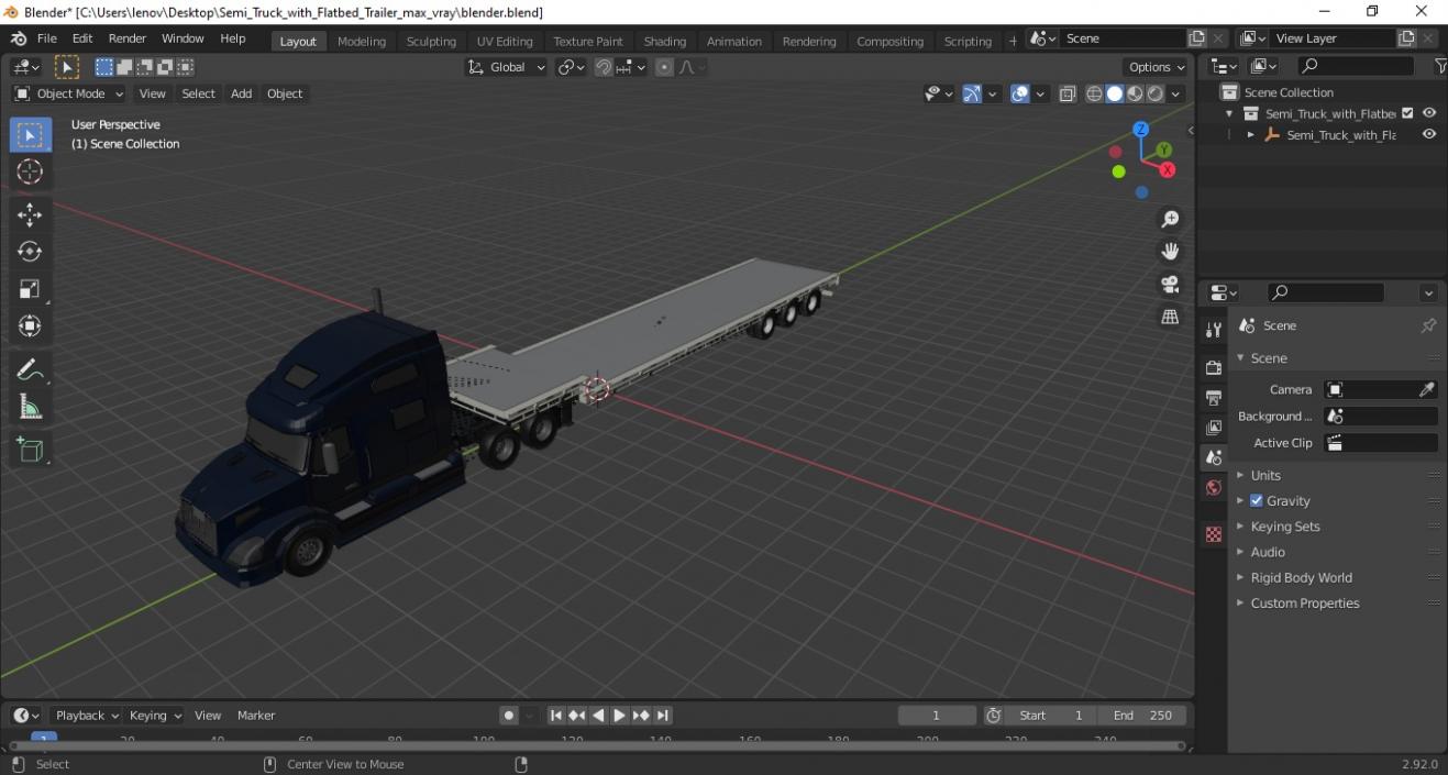 3D Semi Truck with Flatbed Trailer 2 model