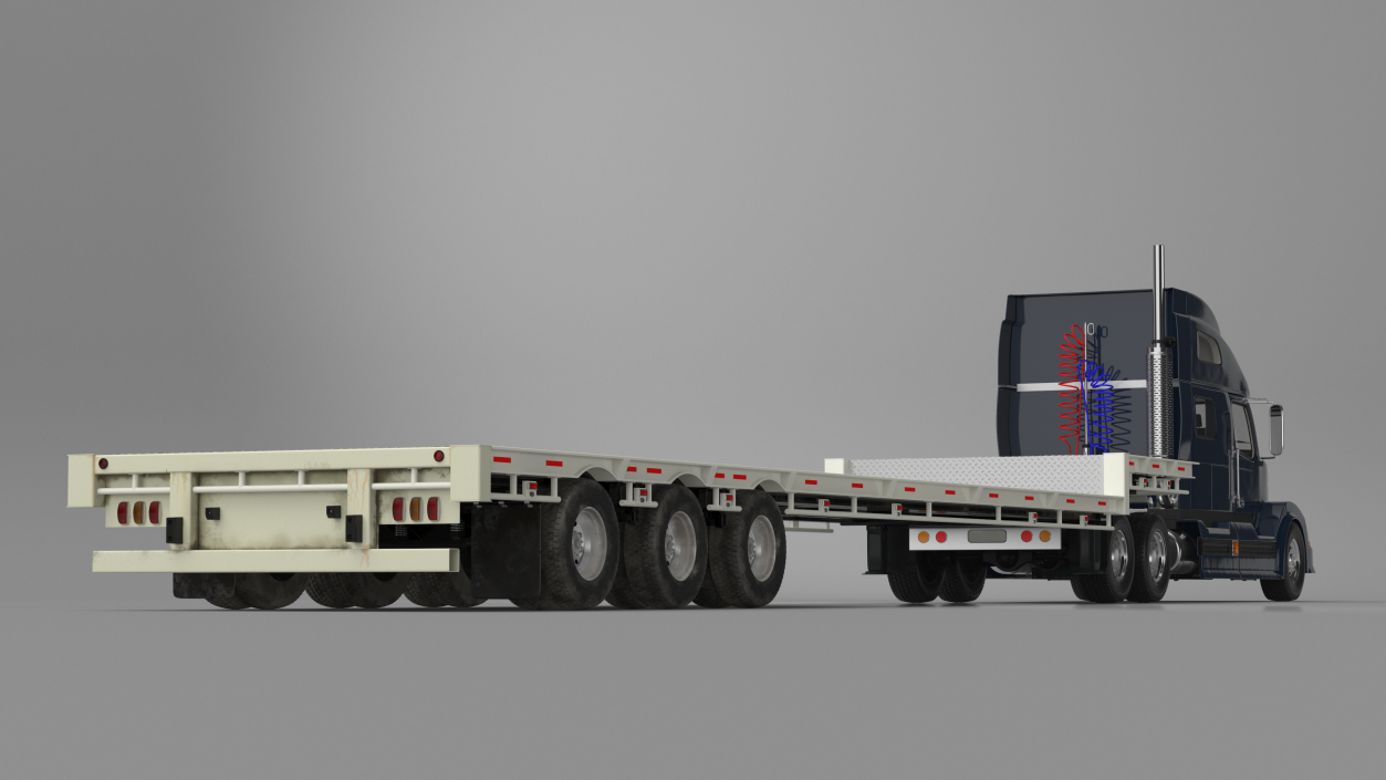 3D Semi Truck with Flatbed Trailer 2 model