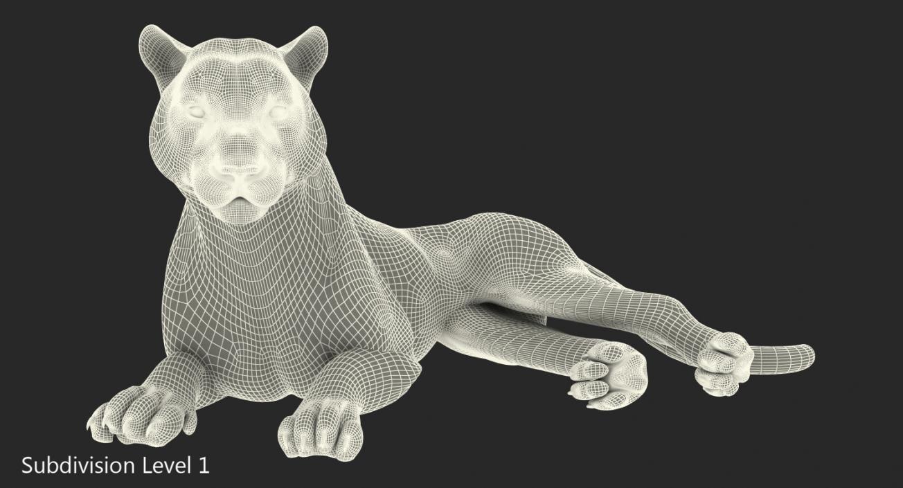 3D Lying White Tiger with Fur