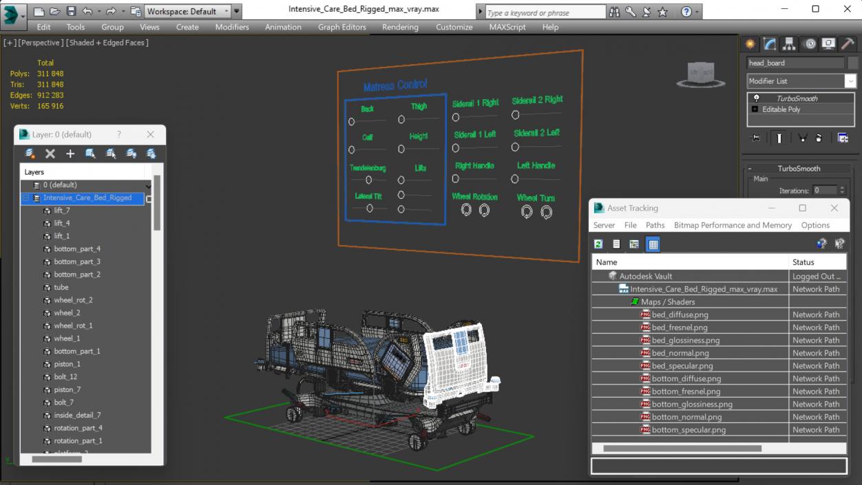 3D model Intensive Care Bed Rigged