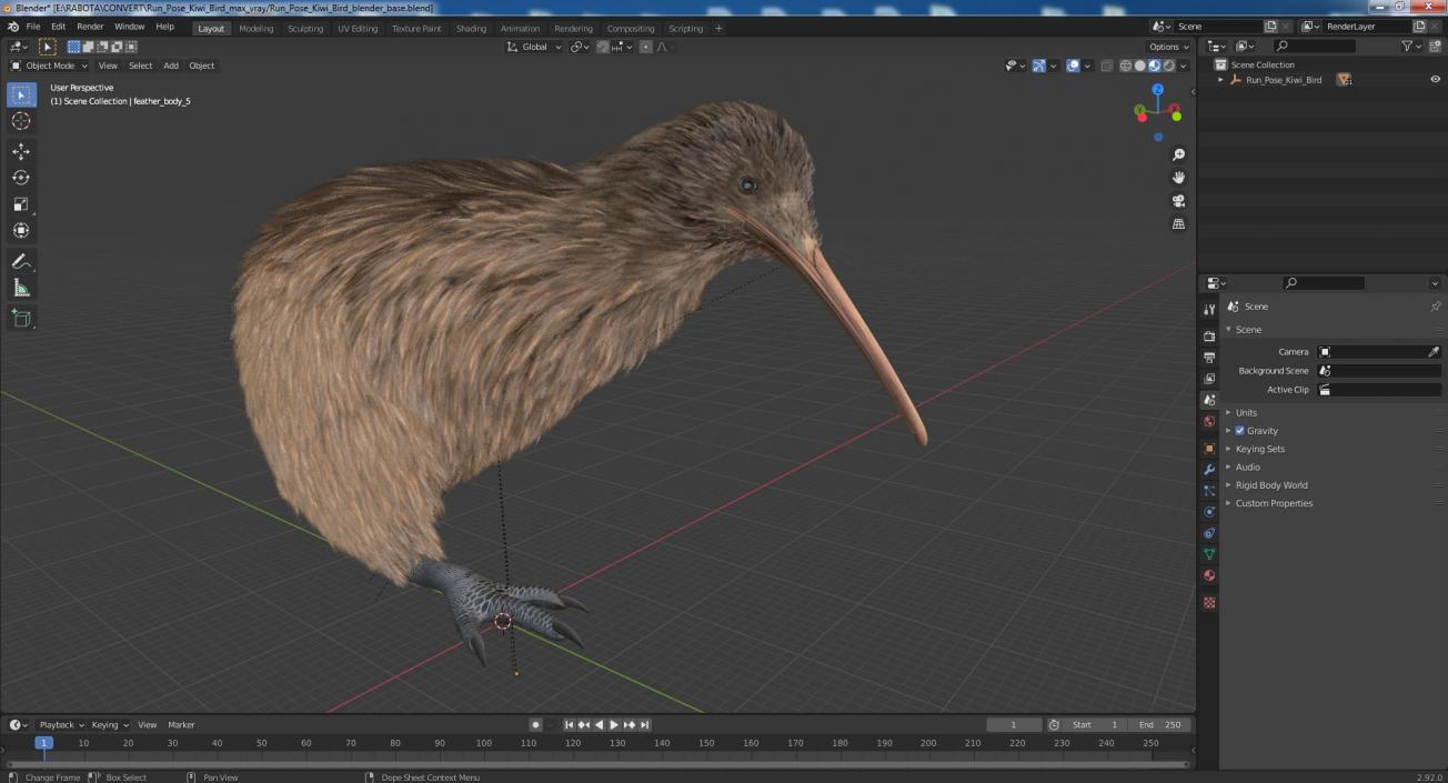 3D Run Pose Kiwi Bird model