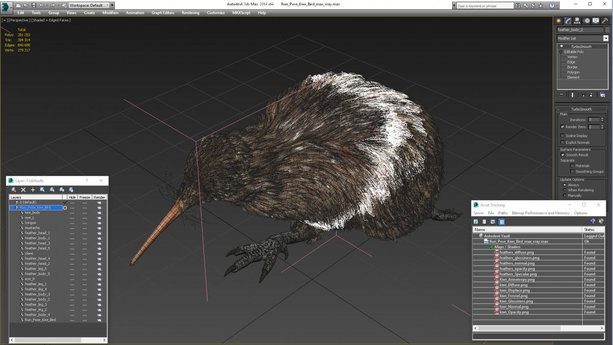 3D Run Pose Kiwi Bird model