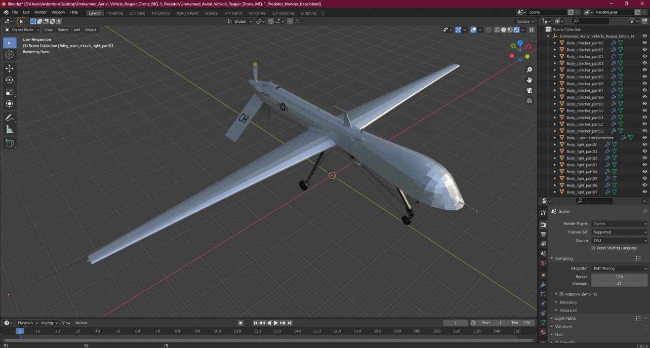 3D model Unmanned Aerial Vehicle Reaper Drone MQ-1 Predator