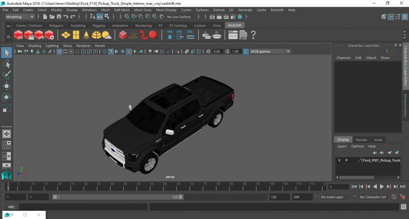 3D Ford F150 Pickup Truck Simple Interior model