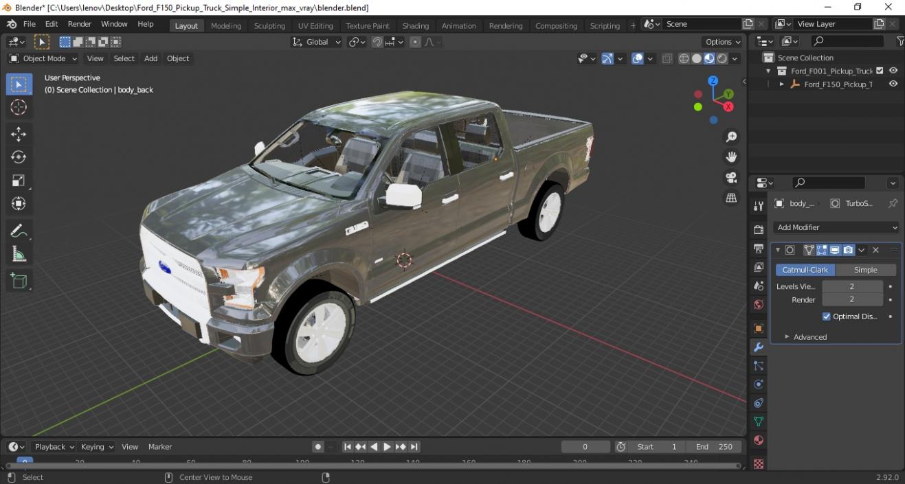 3D Ford F150 Pickup Truck Simple Interior model