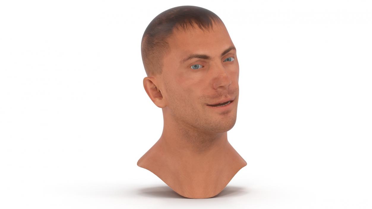 Caucasian Adult Male Head Rigged 3D